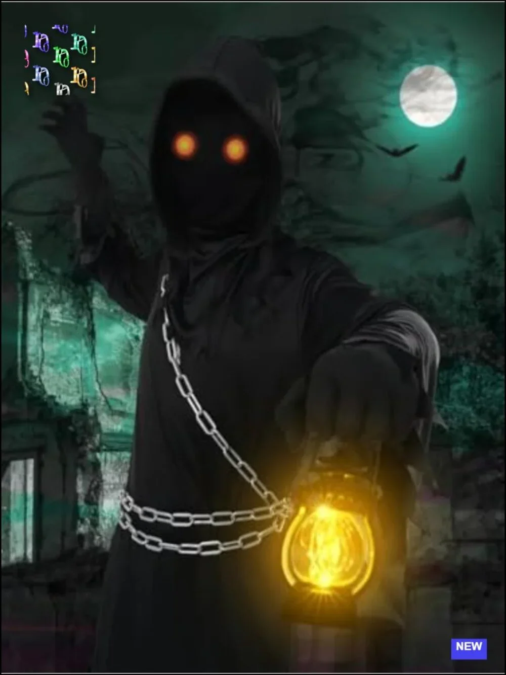 Kids Grim Reaper Halloween Costume 6pc Set Glowing Mask Hooded Robe